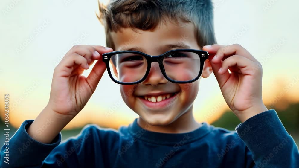Teenaged American boy with trendy glasses and a cheerful grin. Video
