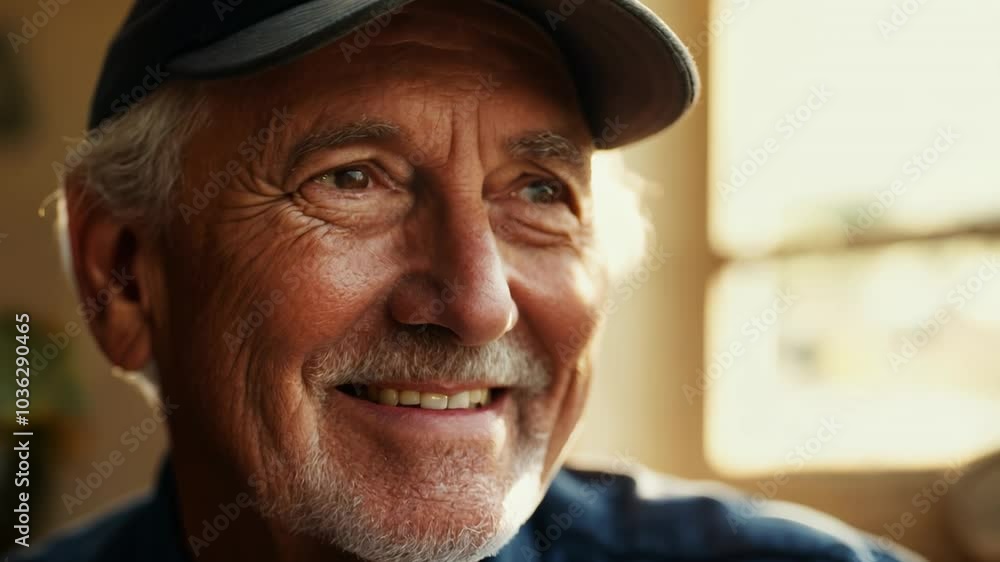 Elderly American man with a baseball cap and a warm expression. Video Elderly American man with a baseball cap and a warm expression. Video