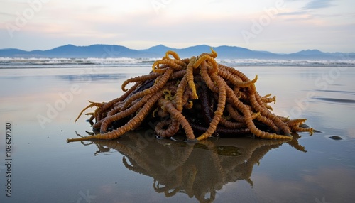  Seaweeds intricate dance on the shore