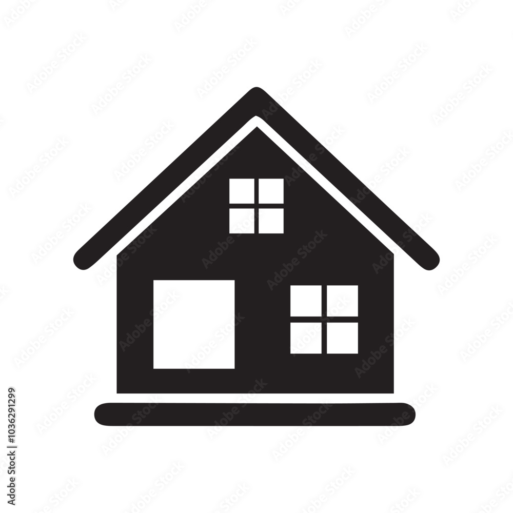 Black silhouette house vector art illustration on white background with window and door Black silhouette house vector art illustration on white background with window and door