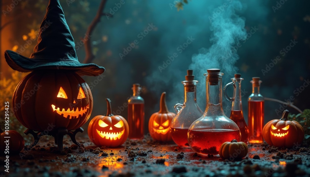Fototapeta premium Enchanted Halloween potion brewing session