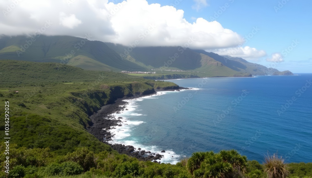 Majestic coastline where natures beauty meets the sea Majestic coastline where natures beauty meets the sea