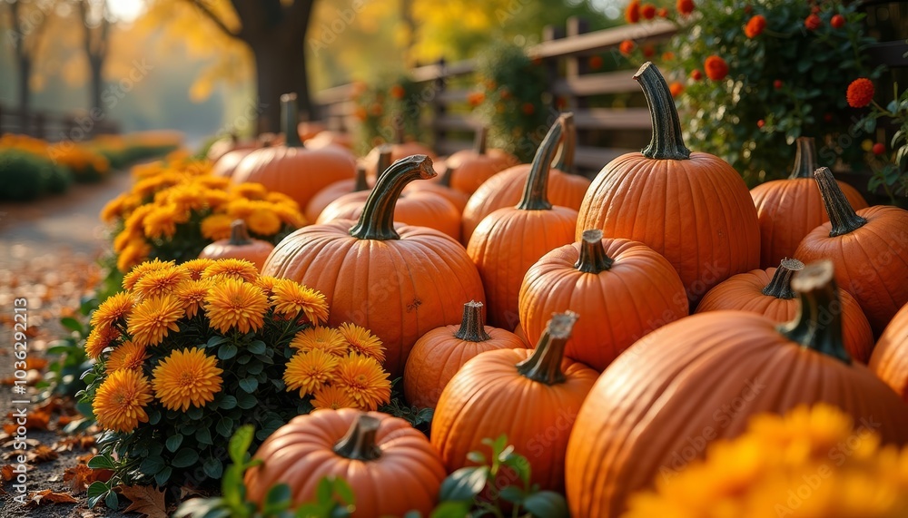 Autumns bounty A vibrant display of pumpkins and flowers Autumns bounty A vibrant display of pumpkins and flowers