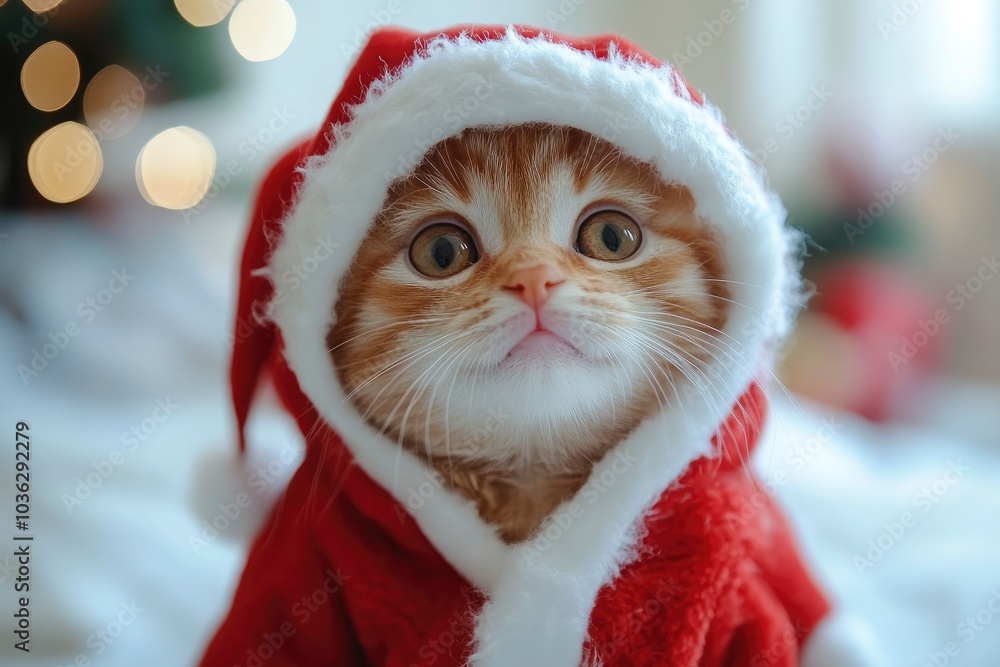 New Year greeting card. Cat in Santa costume is smiling. Kitten on the white background. Happy Kitten Santa Claus. Merry Christmas. Happy New Year - generative ai New Year greeting card. Cat in Santa costume is smiling. Kitten on the white background. Happy Kitten Santa Claus. Merry Christmas. Happy New Year - generative ai