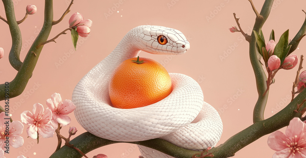 Fototapeta premium A white snake and oranges
