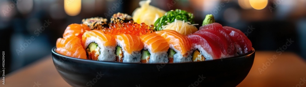 Exquisite sushi platter showcasing vibrant colors and textures Exquisite sushi platter showcasing vibrant colors and textures
