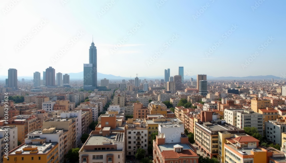 Fototapeta premium Vibrant cityscape under a clear sky