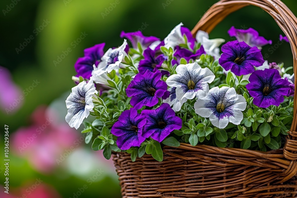 A basket full of freshly picked Petunias, ready to be arranged in a floral display A basket full of freshly picked Petunias, ready to be arranged in a floral display