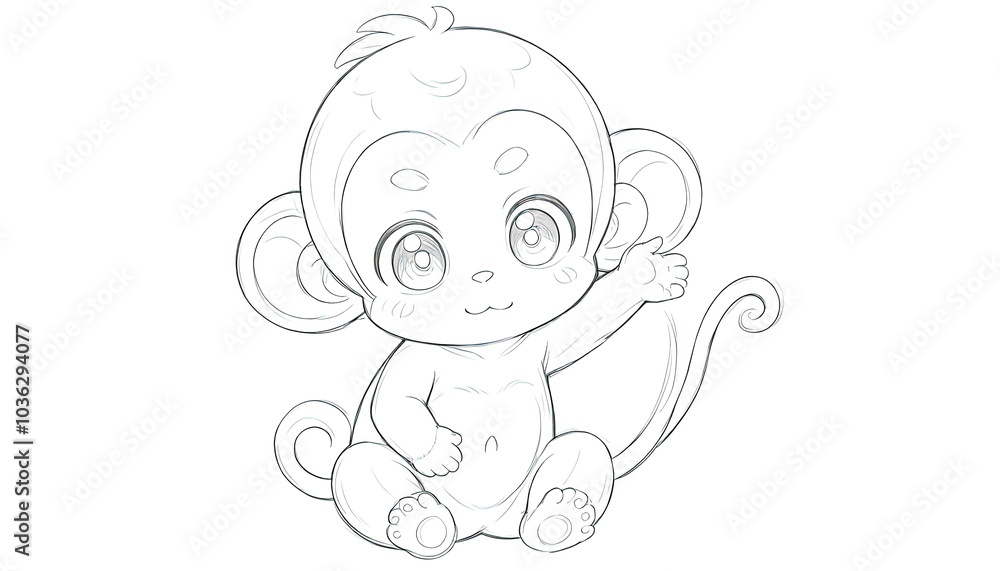 Cute cartoon monkey character waving, designed for children's art. Cute cartoon monkey character waving, designed for children's art.