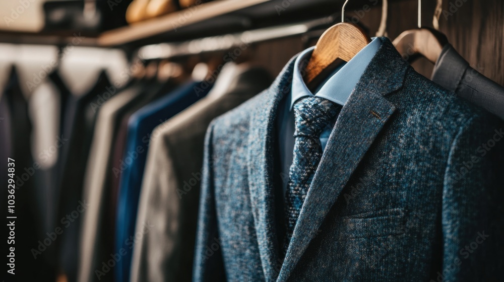Fototapeta premium Blue Suit and Tie in a Closet