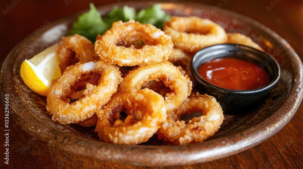 Crispy Fried Calamari with Dipping Sauce and Lemon Crispy Fried Calamari with Dipping Sauce and Lemon