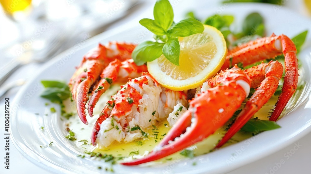 Freshly Prepared Crab Dish with Lemon Garnish Freshly Prepared Crab Dish with Lemon Garnish