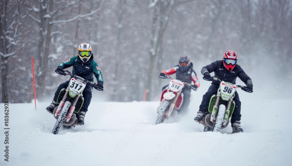 Adrenalinefueled snow bike race in action Adrenalinefueled snow bike race in action