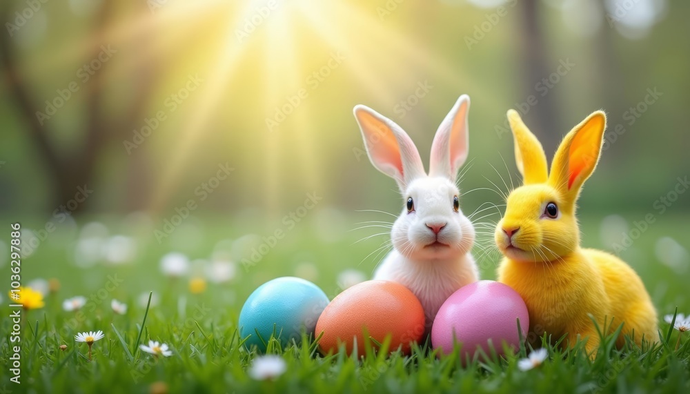 Easter joy with bunny and eggs Easter joy with bunny and eggs