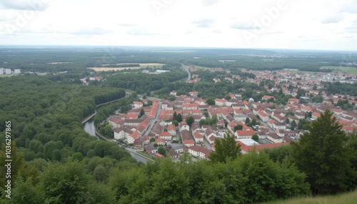  Vibrant village nestled amidst lush greenery under a clear sky