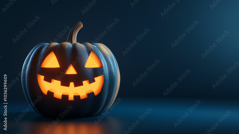 Halloween pumpkin with glowing face on dark background Halloween pumpkin with glowing face on dark background