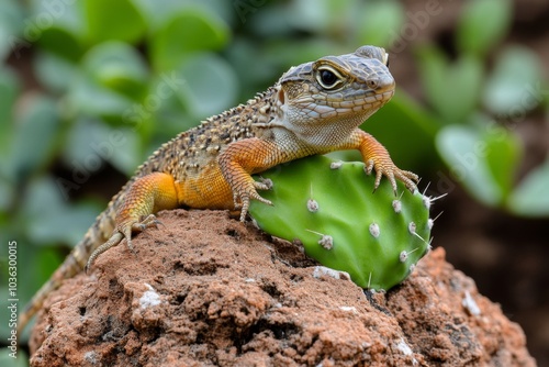 Ecosystem balance, shown in a desert environment, where cacti, reptiles, and small mammals maintain equilibrium despite harsh conditions