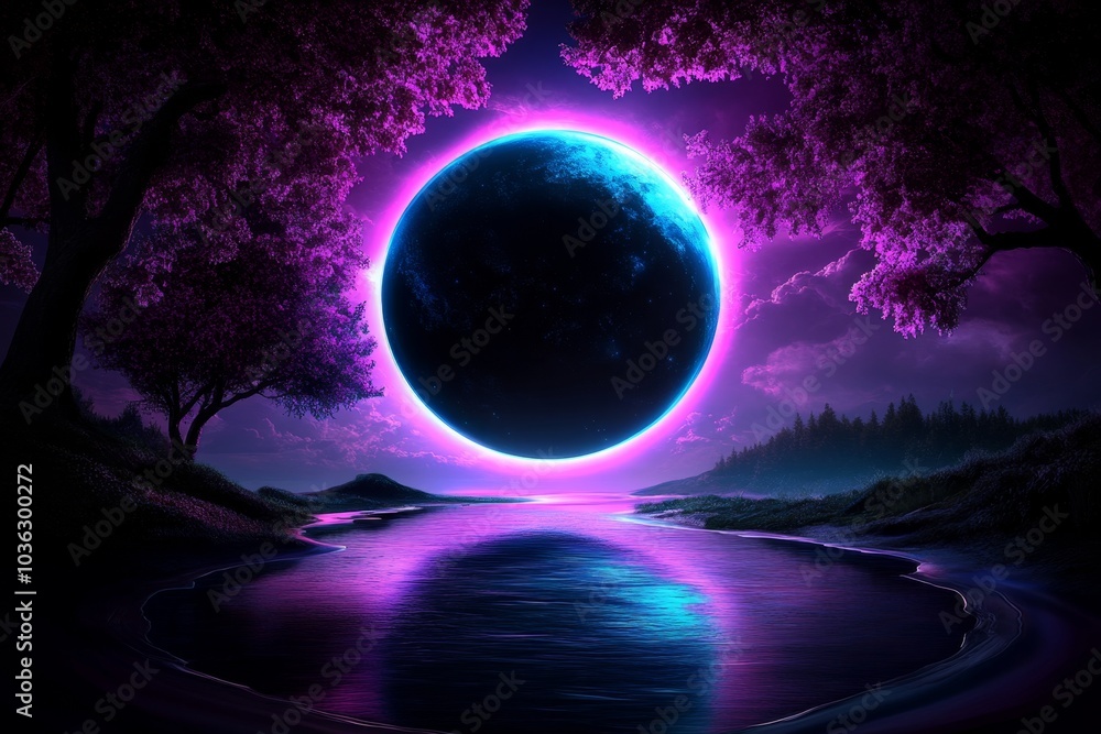 Obraz premium Environment, depicted in a fantasy landscape where enchanted forests, glowing plants, and vibrant wildlife coexist in perfect harmony
