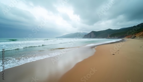  Tranquil beach under a stormy sky