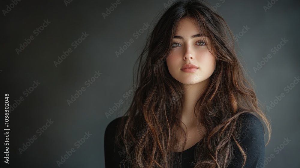Portrait of a Young Woman with Long Wavy Hair Portrait of a Young Woman with Long Wavy Hair