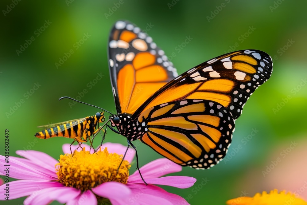 Fototapeta premium Nature, portrayed in a serene meadow environment with colorful wildflowers, insects, and a clear blue sky