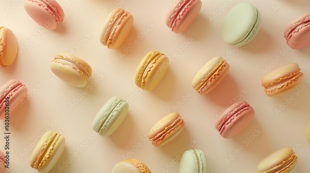 Macaroon snack strawberry flavor fruity creamy layer pattern on blue background