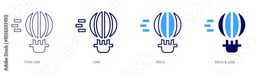 Air hot balloon icon in 4 different styles. Thin Line, Line, Bold, and Bold Line. Duotone style. Editable stroke