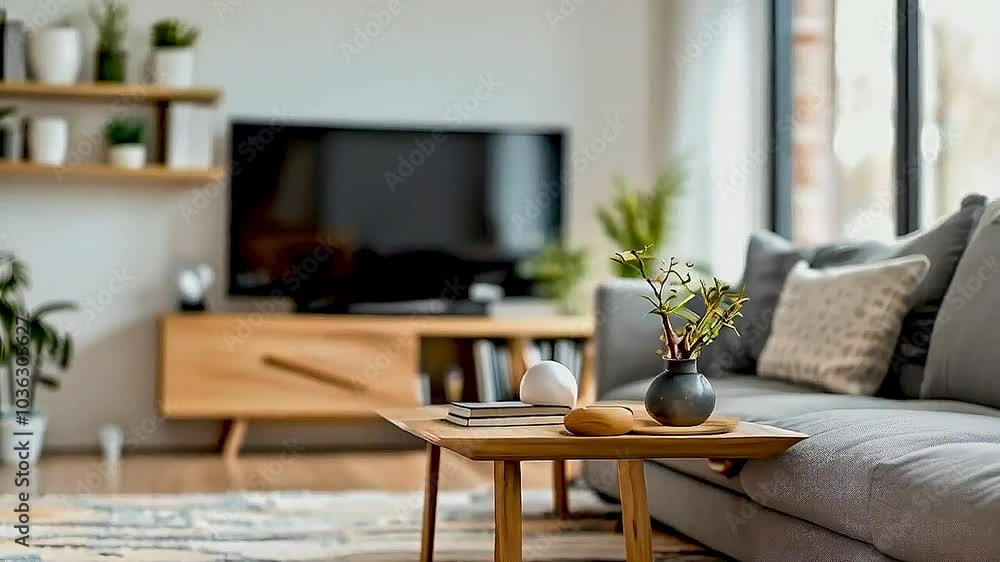 a living room with a couch , coffee table , and TV a living room with a couch , coffee table , and TV