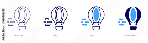 Hot air balloon icon in 4 different styles. Thin Line, Line, Bold, and Bold Line. Duotone style. Editable stroke