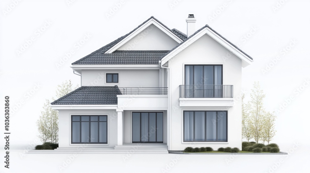 Modern Two-Story House with White Exterior and Gray Roof Modern Two-Story House with White Exterior and Gray Roof