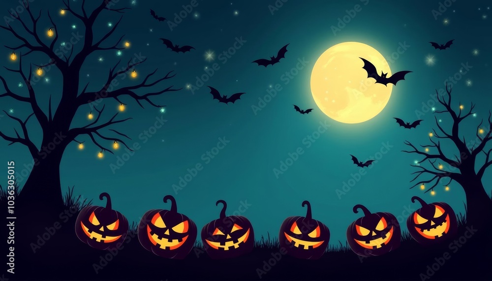 Spooky Halloween night under the full moon Spooky Halloween night under the full moon
