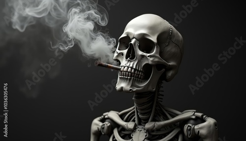  Eerie Skeleton Smoking Cigarette