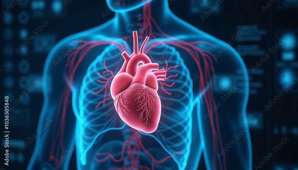 The heart of technology A digital human with a glowing heart The heart of technology A digital human with a glowing heart