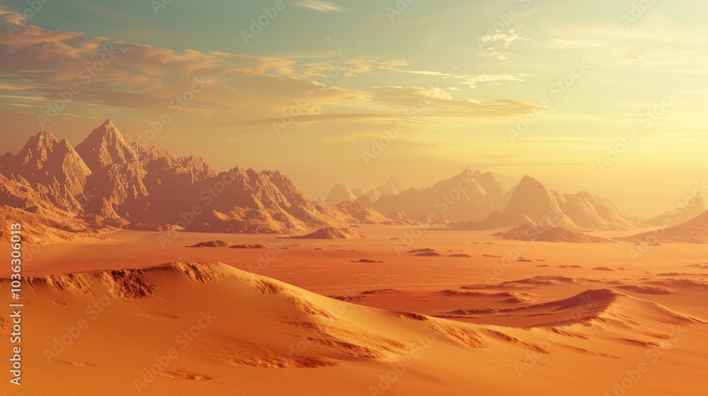 Fototapeta premium Desert landscape, vast sands and distant mountains
