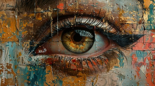 Close Up Eye Painting: Gold Texture and Intriguing Gaze