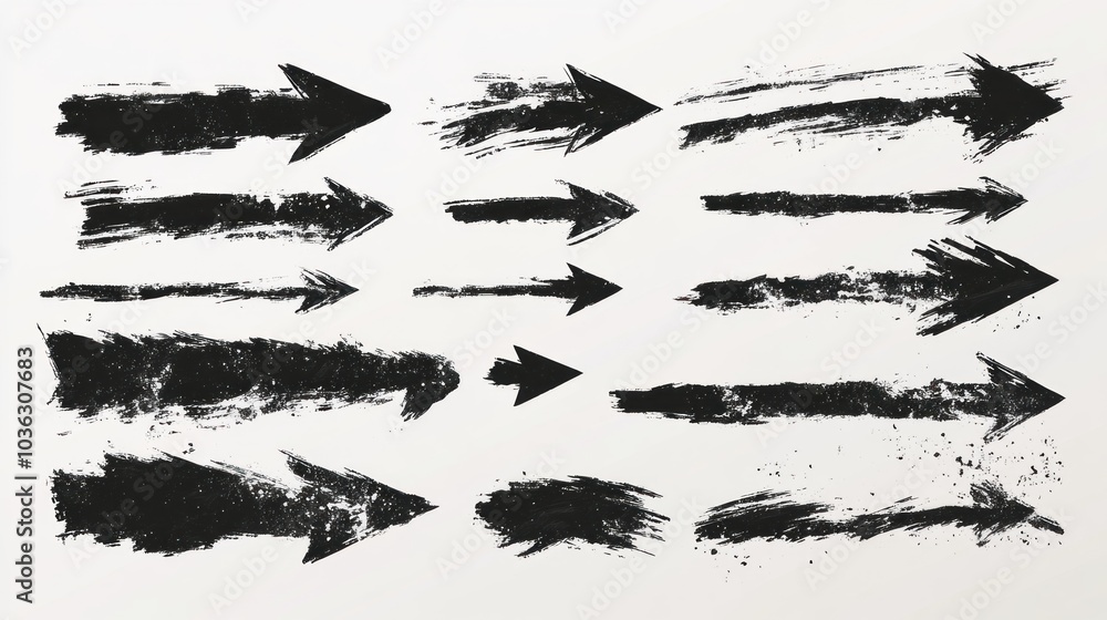 A collection of black paint strokes and arrows on a white background, showcasing dynamic movement. A collection of black paint strokes and arrows on a white background, showcasing dynamic movement.