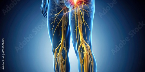 Sciatic nerve compression causing leg pain and decreased circulation, sciatica photo