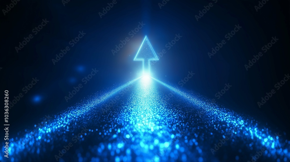 Futuristic Arrow Pointing Upwards in Blue Light Futuristic Arrow Pointing Upwards in Blue Light
