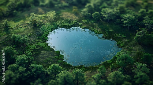 A serene pond surrounded by lush greenery, reflecting the sky and enhancing the natural landscape.