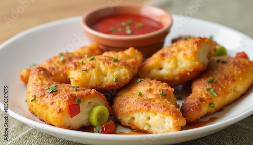  Deliciously crispy chicken bites with a tangy dipping sauce