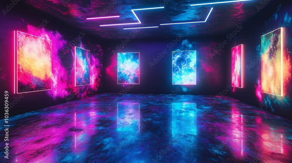 Futuristic Neon Room with Vibrant Paint Effects Futuristic Neon Room with Vibrant Paint Effects