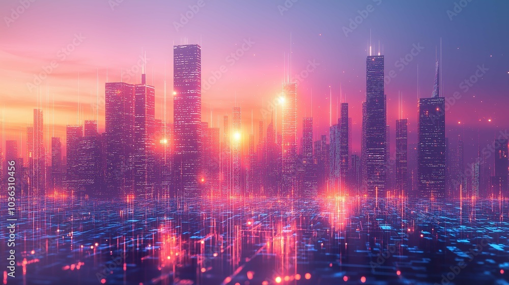 Fototapeta premium Futuristic Cityscape with Vibrant Light Effects