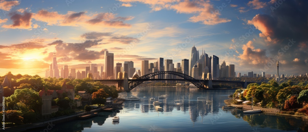 Fototapeta premium Stunning Sunset Over an Australian Cityscape