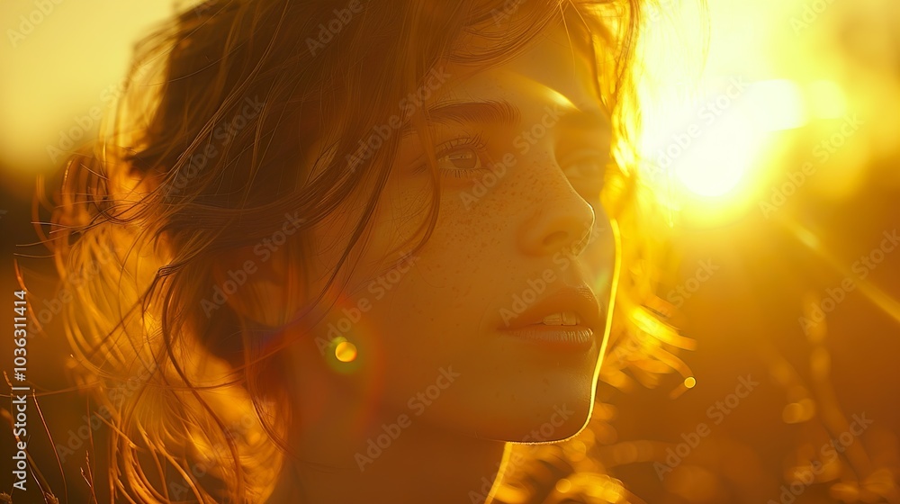 Golden Hour Portrait of a Woman with Sun Flare Golden Hour Portrait of a Woman with Sun Flare