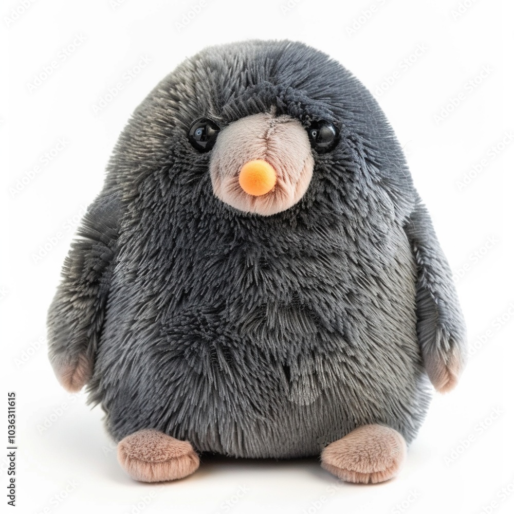 Obraz premium A single cute mole toy, soft toy front view isolated on white background
