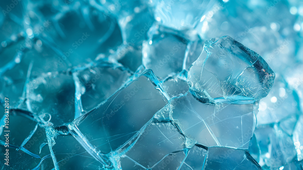 Blue shattered glass background with detailed shards creating a dynamic and broken texture Blue shattered glass background with detailed shards creating a dynamic and broken texture