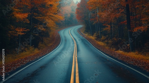 Serene Autumn Road Through Colorful Forest
