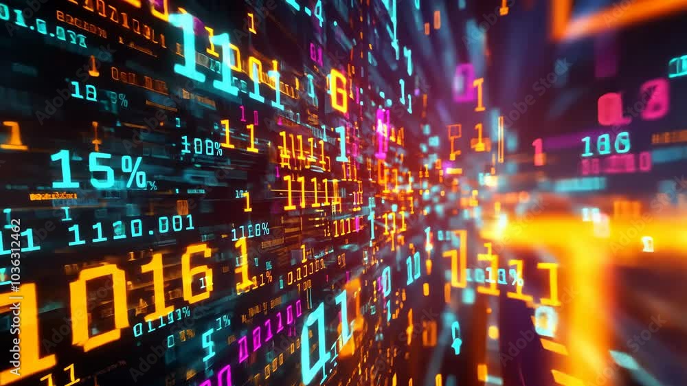 A close-up view of colorful digital numbers and code on a screen, representing the vastness of digital information and the complexity of technology A close-up view of colorful digital numbers and code on a screen, representing the vastness of digital information and the complexity of technology