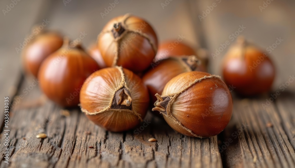 Autumn bounty Freshly harvested chestnuts on a rustic wooden surface Autumn bounty Freshly harvested chestnuts on a rustic wooden surface