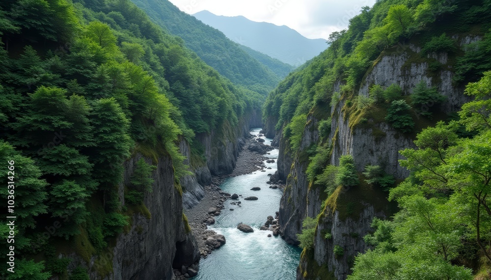 Natural beauty A serene river nestled between lush green mountains Natural beauty A serene river nestled between lush green mountains